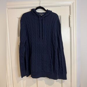 Brooks Brothers Navy Cotton Cable Knit Hoodie
